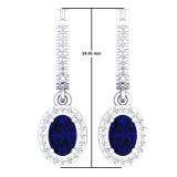 1.70 Carat (ctw) 10K White Gold Oval Cut Blue Sapphire & Round Cut White Diamond Ladies Halo Style Dangling Drop Earrings
