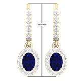 1.70 Carat (ctw) 10K Yellow Gold Oval Cut Blue Sapphire & Round Cut White Diamond Ladies Halo Style Dangling Drop Earrings