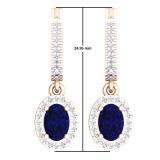 1.70 Carat (ctw) 14K Rose Gold Oval Cut Blue Sapphire & Round Cut White Diamond Ladies Halo Style Dangling Drop Earrings
