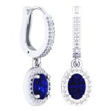 1.70 Carat (ctw) 14K White Gold Oval Cut Blue Sapphire & Round Cut White Diamond Ladies Halo Style Dangling Drop Earrings