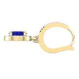 1.70 Carat (ctw) 14K Yellow Gold Oval Cut Blue Sapphire & Round Cut White Diamond Ladies Halo Style Dangling Drop Earrings