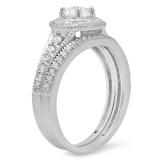 0.85 Carat (ctw) 10K White Gold Round Diamond Ladies Halo Style Bridal Engagement Ring With Matching Band Set