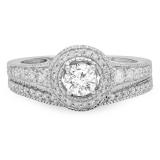 0.85 Carat (ctw) 10K White Gold Round Diamond Ladies Halo Style Bridal Engagement Ring With Matching Band Set