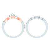 1.10 Carat (ctw) 14K White & Rose Gold Two Tone Round White Diamond Ladies Swirl Halo Bridal Engagement Ring Set
