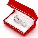 1.10 Carat (ctw) 14K White & Rose Gold Two Tone Round White Diamond Ladies Swirl Halo Bridal Engagement Ring Set