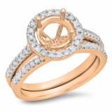 0.50 Carat (ctw) 14K Rose Gold Round Diamond Ladies Halo Style Bridal Semi Mount Engagement Ring With Matching Band Set 1/2 CT (No Center Stone)