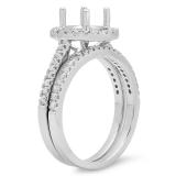 0.50 Carat (ctw) 14K White Gold Round Diamond Ladies Halo Style Bridal Semi Mount Engagement Ring With Matching Band Set 1/2 CT (No Center Stone)