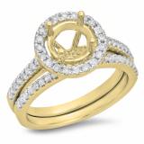 0.50 Carat (ctw) 14K Yellow Gold Round Diamond Ladies Halo Style Bridal Semi Mount Engagement Ring With Matching Band Set 1/2 CT (No Center Stone)