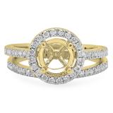 0.50 Carat (ctw) 14K Yellow Gold Round Diamond Ladies Halo Style Bridal Semi Mount Engagement Ring With Matching Band Set 1/2 CT (No Center Stone)
