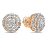 0.60 Carat (ctw) 14K Rose Gold White Diamond Ladies Cluster Flower Stud Earrings 1/2 CT