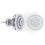 0.60 Carat (ctw) 14K White Gold White Diamond Ladies Cluster Flower Stud Earrings 1/2 CT