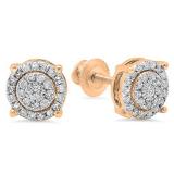 0.35 Carat (ctw) 10K Rose Gold Round Cut White Diamond Ladies Circle Halo Stud Earrings