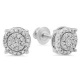 0.35 Carat (ctw) 14K White Gold Round Cut White Diamond Ladies Circle Halo Stud Earrings
