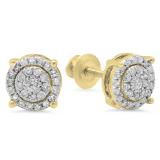 0.35 Carat (ctw) 14K Yellow Gold Round Cut White Diamond Ladies Circle Halo Stud Earrings