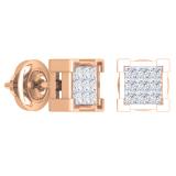 0.25 Carat (ctw) 10K Rose Gold Princess Cut White Diamond Ladies Square Shape Stud Earrings 1/4 CT