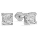 0.25 Carat (ctw) 10K White Gold Princess Cut White Diamond Ladies Square Shape Stud Earrings 1/4 CT