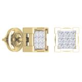 0.25 Carat (ctw) 10K Yellow Gold Princess Cut White Diamond Ladies Square Shape Stud Earrings 1/4 CT
