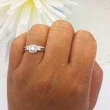 0.45 Carat (Ctw) 10K White Gold Round White Diamond Ladies 3 Stone Halo Bridal Engagement Ring With Matching Band Set