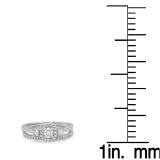 0.45 Carat (Ctw) 10K White Gold Round White Diamond Ladies 3 Stone Halo Bridal Engagement Ring With Matching Band Set