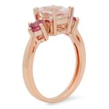 2.1 Carat (Ctw) 10K Rose Gold Oval Cut Morganite & Round Cut Pink Tourmaline Ladies Bridal 3 Stone Engagement Ring