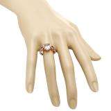 2.1 Carat (Ctw) 10K Rose Gold Oval Cut Morganite & Round Cut Pink Tourmaline Ladies Bridal 3 Stone Engagement Ring