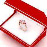 2.1 Carat (Ctw) 10K Rose Gold Oval Cut Morganite & Round Cut Pink Tourmaline Ladies Bridal 3 Stone Engagement Ring