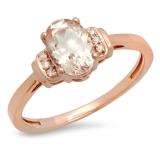 1.10 Carat (ctw) 14K Rose Gold Oval Cut Morganite & Round Cut White Diamond Ladies Bridal Promise Engagement Ring