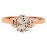 1.10 Carat (ctw) 14K Rose Gold Oval Cut Morganite & Round Cut White Diamond Ladies Bridal Promise Engagement Ring