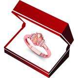 1.10 Carat (ctw) 14K Rose Gold Oval Cut Morganite & Round Cut White Diamond Ladies Bridal Promise Engagement Ring