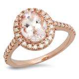 2.20 Carat (ctw) 14K Rose Gold Oval Cut Morganite & Round Cut White Diamond Ladies Halo Bridal Engagement Ring