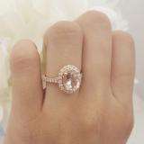 2.20 Carat (ctw) 18K Rose Gold Oval Cut Morganite & Round Cut White Diamond Ladies Halo Bridal Engagement Ring