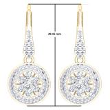 1.30 Carat (ctw) 10K Yellow Gold Round Cut White Diamond Ladies Cluster Style Drop Earrings