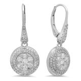 1.30 Carat (ctw) 14K White Gold Round Cut White Diamond Ladies Cluster Style Drop Earrings
