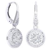 1.30 Carat (ctw) 14K White Gold Round Cut White Diamond Ladies Cluster Style Drop Earrings
