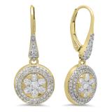 1.30 Carat (ctw) 14K Yellow Gold Round Cut White Diamond Ladies Cluster Style Drop Earrings