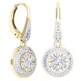 1.30 Carat (ctw) 14K Yellow Gold Round Cut White Diamond Ladies Cluster Style Drop Earrings