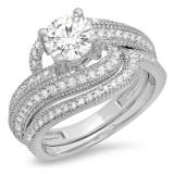 1.50 Carat (Ctw) 10K White Gold Round Cut Diamond Ladies Twisted Bridal Engagement Ring With Matching Band Set 1 1/2 CT