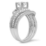 1.50 Carat (Ctw) 10K White Gold Round Cut Diamond Ladies Twisted Bridal Engagement Ring With Matching Band Set 1 1/2 CT