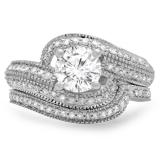 1.50 Carat (Ctw) 10K White Gold Round Cut Diamond Ladies Twisted Bridal Engagement Ring With Matching Band Set 1 1/2 CT