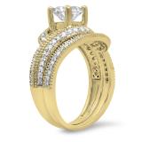 1.50 Carat (Ctw) 18K Yellow Gold Round Cut Diamond Ladies Twisted Bridal Engagement Ring With Matching Band Set 1 1/2 CT