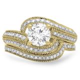 1.50 Carat (Ctw) 18K Yellow Gold Round Cut Diamond Ladies Twisted Bridal Engagement Ring With Matching Band Set 1 1/2 CT