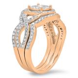 0.90 Carat (Ctw) 10K Rose Gold Round Cut White Diamond Ladies Swirl Bridal Split Shank Halo Engagement Ring With Matching Band Set 1 CT