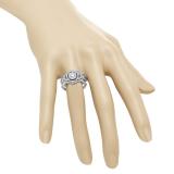 0.90 Carat (Ctw) 14K White Gold Round Cut White Diamond Ladies Swirl Bridal Split Shank Halo Engagement Ring With Matching Band Set 1 CT