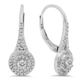 0.50 Carat (Ctw) 10K White Gold Round White Diamond Ladies Double Frame Halo Style Hoop Earrings 1/2 CT