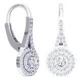 0.50 Carat (Ctw) 10K White Gold Round White Diamond Ladies Double Frame Halo Style Hoop Earrings 1/2 CT