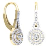 0.50 Carat (Ctw) 10K Yellow Gold Round White Diamond Ladies Double Frame Halo Style Hoop Earrings 1/2 CT