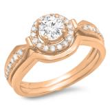 0.75 Carat (Ctw) 10K Rose Gold Round Diamond Ladies Bridal Engagement Halo Ring With Matching Band Set 3/4 CT