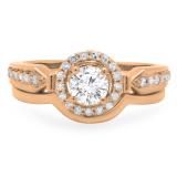 0.75 Carat (Ctw) 10K Rose Gold Round Diamond Ladies Bridal Engagement Halo Ring With Matching Band Set 3/4 CT