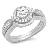 0.75 Carat (Ctw) 10K White Gold Round Diamond Ladies Bridal Engagement Halo Ring With Matching Band Set 3/4 CT