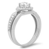 0.75 Carat (Ctw) 10K White Gold Round Diamond Ladies Bridal Engagement Halo Ring With Matching Band Set 3/4 CT